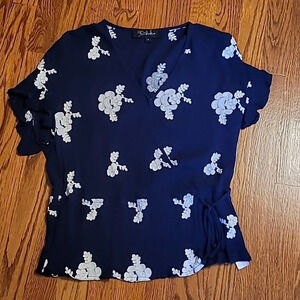 Navy Blue Top With White Embroidery